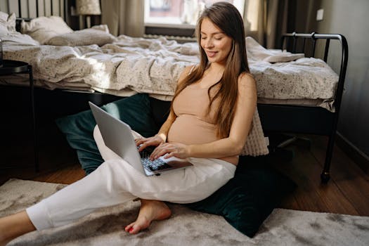 A woman working remotely in a cozy setting